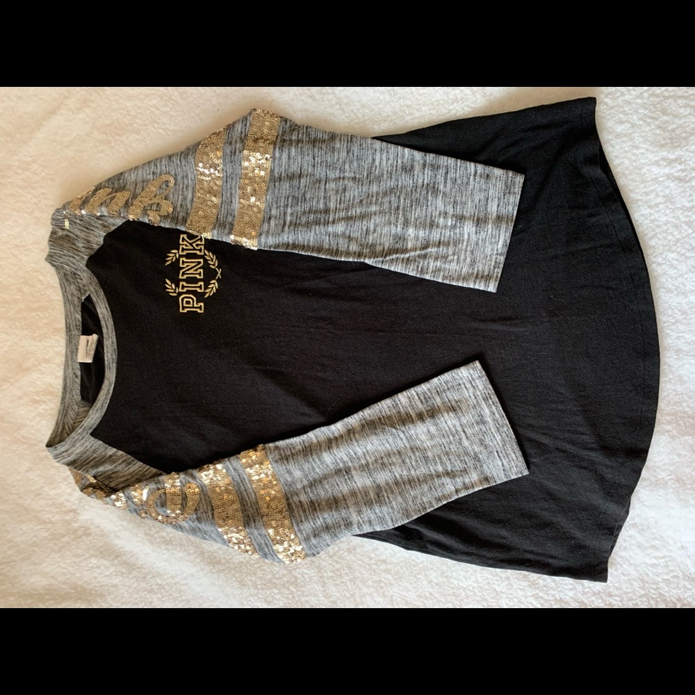 PINK gold sequin long sleeve tee